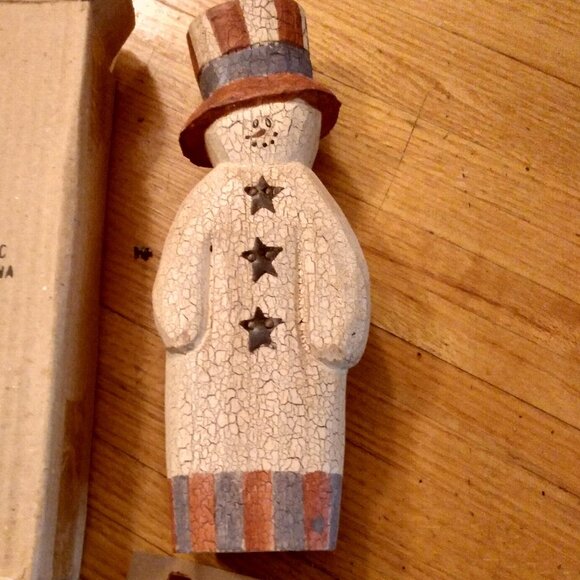 Sarah's Attic Other - Vintage Sarah's Attic Primitive Patriotic Snowman Crackled Wood USA July Fourth